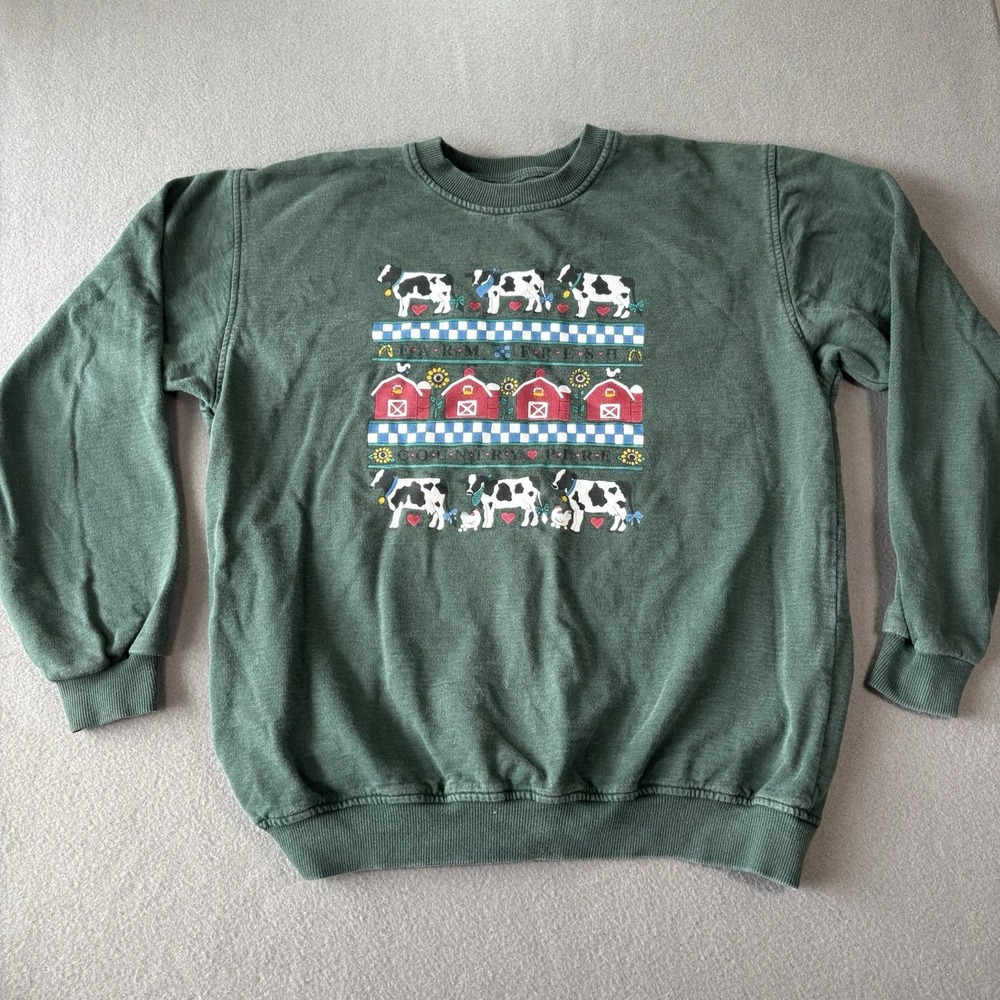 VTG Country Farm Fresh Cow Graphic Crewneck Sweatshirt USA Unisexe XL Farmhouse